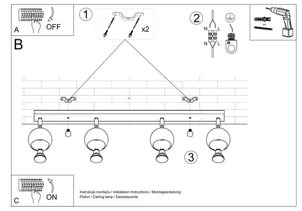 Sollux Lighting Stropní svítidlo OCULARE 4L černé