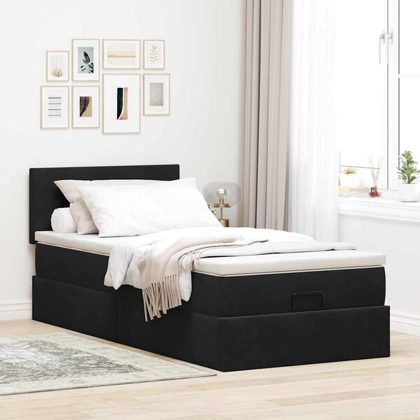 Osmanský rám postele s matrací černá 80x200cm samet 3311665