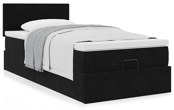 Osmanský rám postele s matrací černá 80x200cm samet 3311665