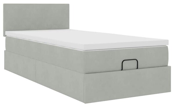 Osmanský rám postele s matrací světle šedá 90x200cm samet 3311675