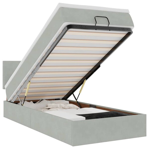 Osmanský rám postele s matrací světle šedá 90x200cm samet 3311675