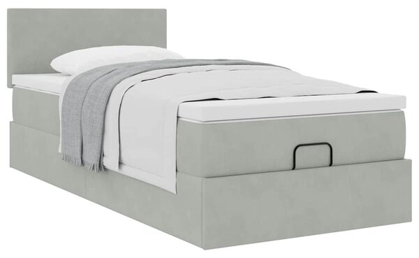 Osmanský rám postele s matrací světle šedá 90x200cm samet 3311675