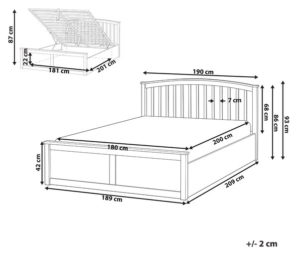 Postel s úložným prostorem Borovicové dřevo CLARBEC 180 x 200 cm Bílá