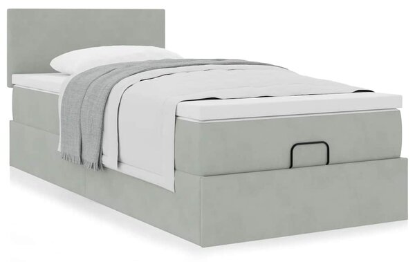 Osmanský rám postele s matrací světle šedá 90x200cm samet 3311675