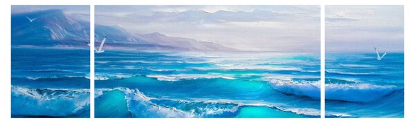 Obraz - Olejomalba moře s racky (170x50 cm)