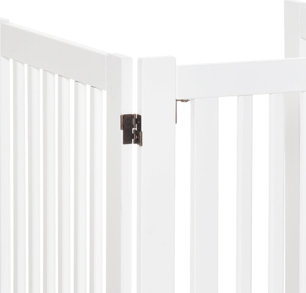PawHut Dřevěná Psí Brána 155x76 cm Skládací Plot 3 Panely s 1 Dveřmi a Podpůrnými Nohy pro Chodbu a Schodiště Bílá | Aosom