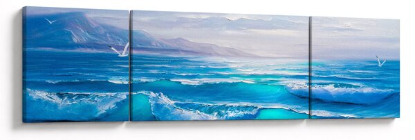 Obraz - Olejomalba moře s racky (170x50 cm)