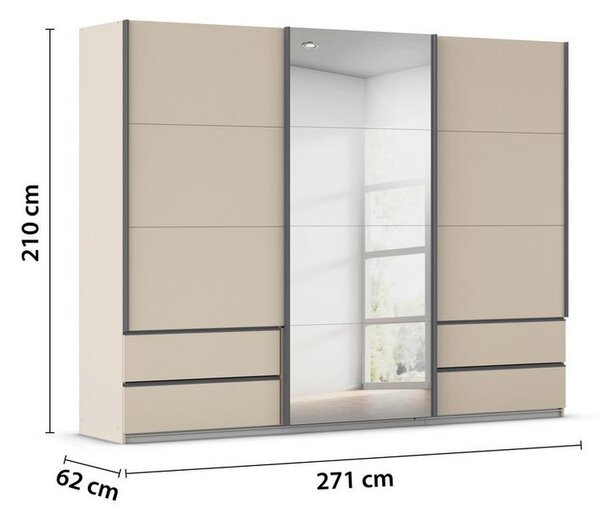 Skříň s posuv. dveřmi ELARA šampaňská/zrcadlo,š. 271 cm