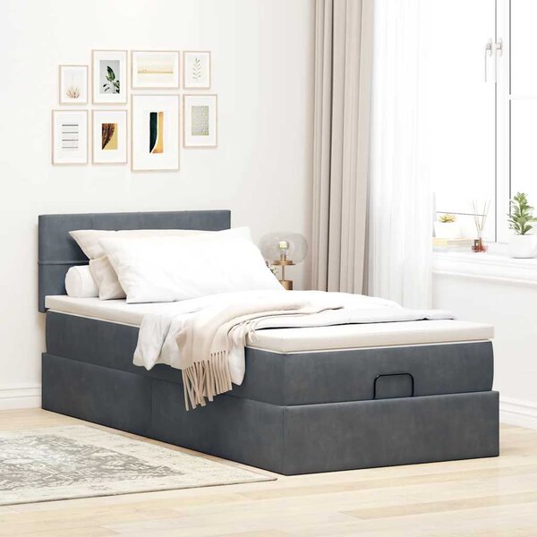 Osmanský rám postele s matrací tmavě šedá 80x200cm samet 3311736