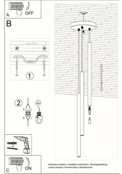 Sollux Lighting Závěsné svítidlo PASTELO 3P černé