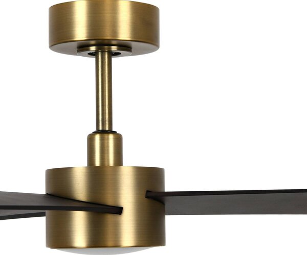 Beacon Lighting Ventilátor s osvětlením Climate IV, mosaz/ořech, tichý, stmívatelný, Tmavé dřevo, Obývací pokoj / jídelna, Plast, Moderní