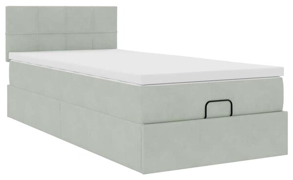 Osmanský rám postele s matrací světle šedá 90x200cm samet 3311747