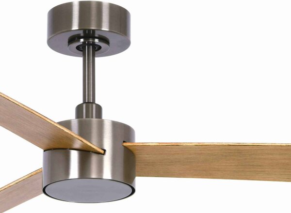 Beacon Lighting Stropní ventilátor s osvětlením Climate IV, nikl/teak, tichý, stmívatelný, Světlé dřevo, Obývací pokoj / jídelna, Plast, Moderní