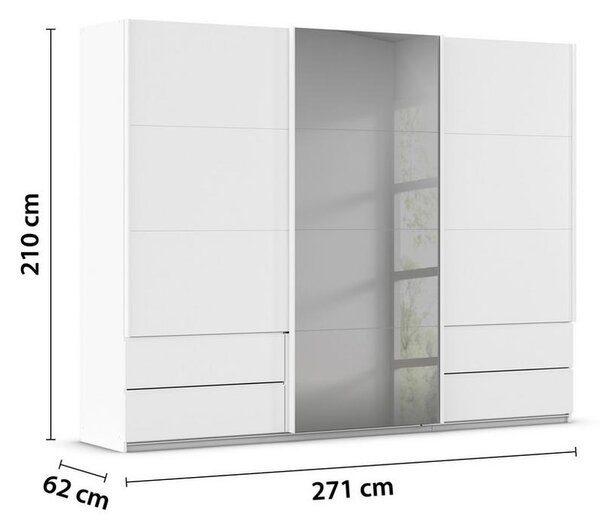 Skříň s posuvnými dveřmi ELARA bílá/zrcadlo šedé, š. 271 cm