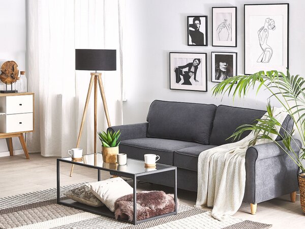 Pohovka 3místná RONNEBY Umělý samet Tmavě šedá