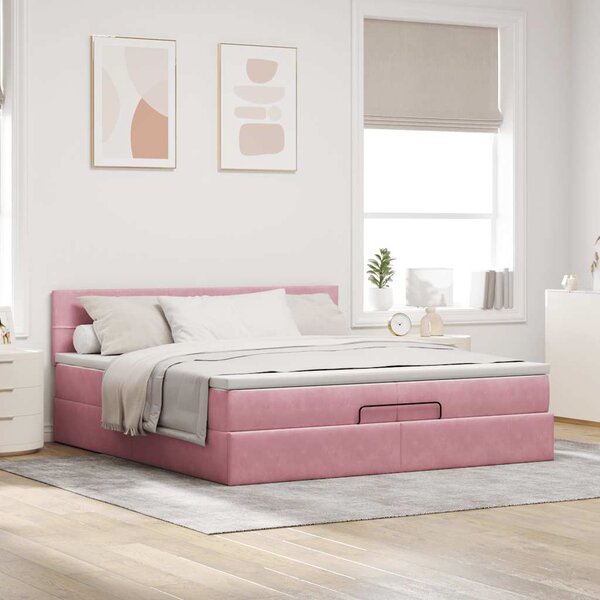 Osmanský rám postele s matrací růžová 200x200 cm samet 3311800