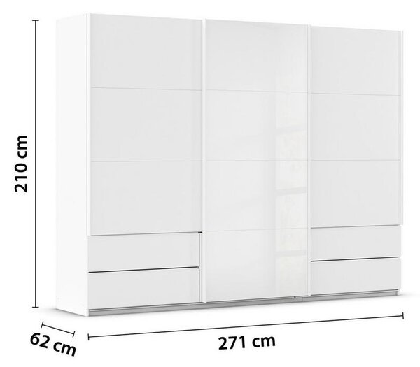 Skříň s posuvnými dveřmi ELARA bílá/sklo bílé, š. 271 cm