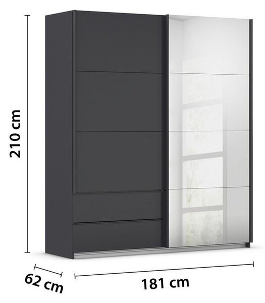 Skříň s posuvnými dveřmi ELARA šedá/zrcadlo,š. 181 cm