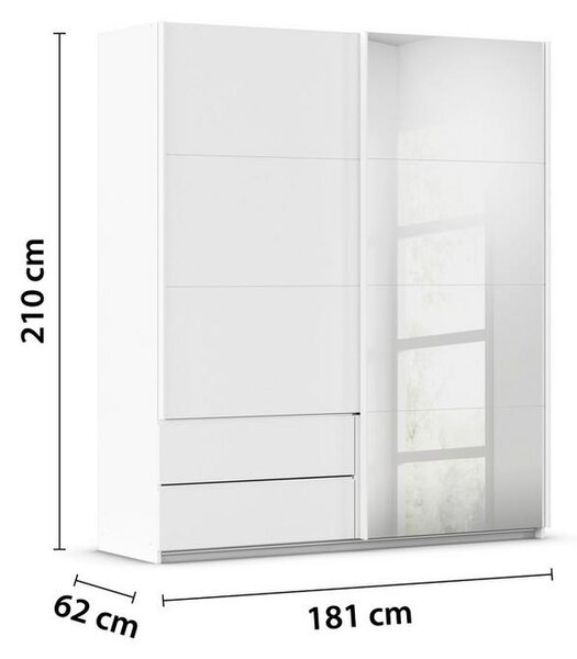 Skříň s posuvnými dveřmi ELARA alpská bílá/zrcadlo,š. 181 cm