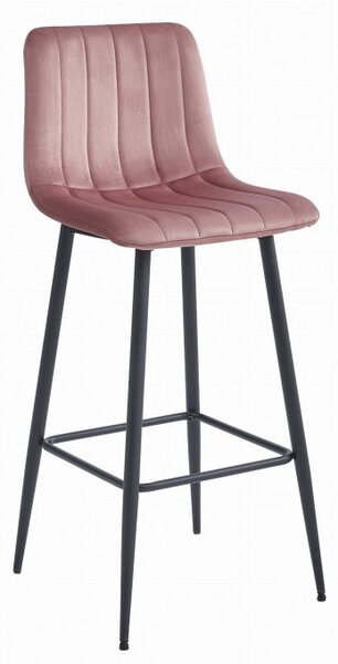 Set čtyř barových židlí POZZA sametové růžové (černé nohy) 4 ks