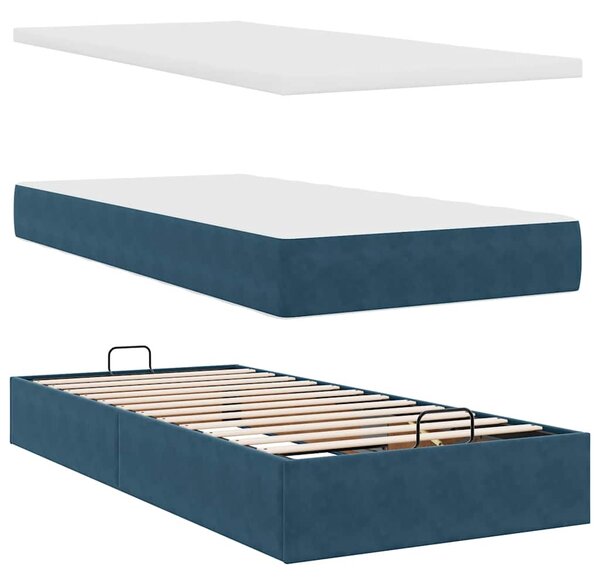 Osmanský rám postele s matrací tmavě modrá 80x200cm samet 3311883