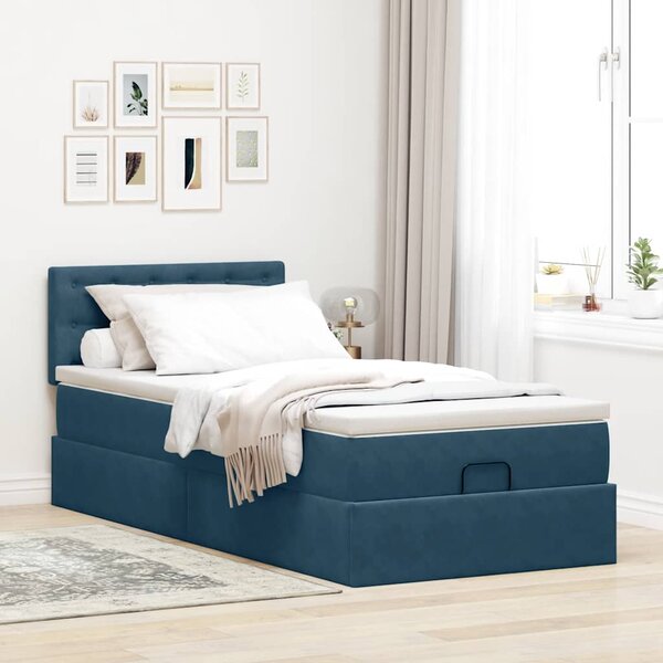 Osmanský rám postele s matrací tmavě modrá 80x200cm samet 3311883