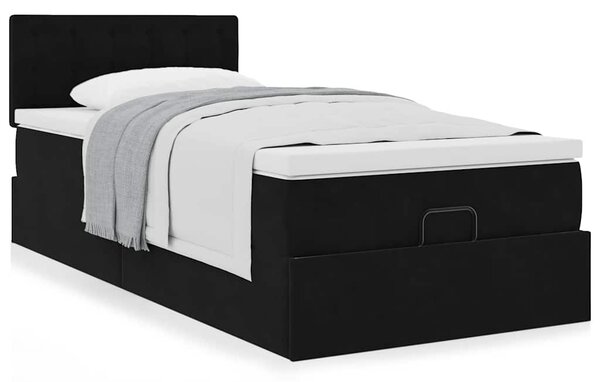Osmanský rám postele s matrací černá 80x200cm samet 3311881
