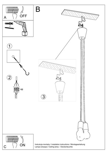 Sollux Lighting Závěsné svítidlo DIEGO 3 černé