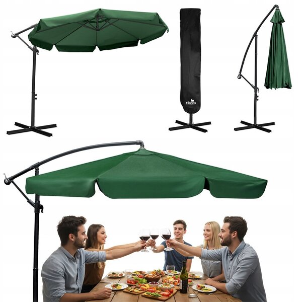 Plonos Zahradní slunečník s obalem PL-881, 350cm, zelený