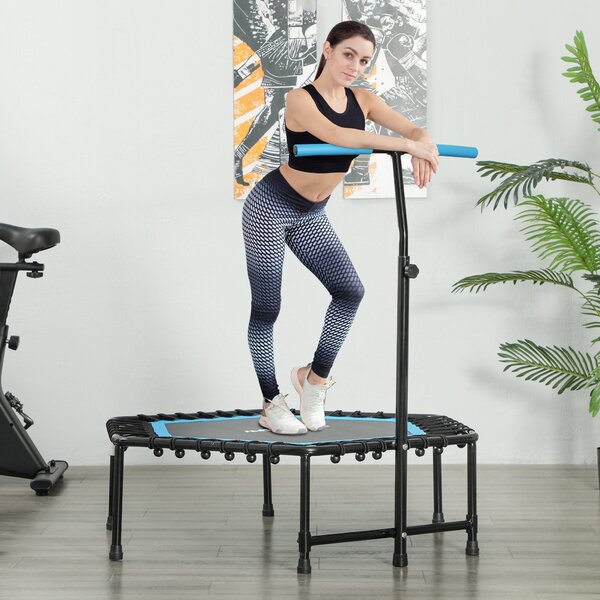 SPORTNOW Fitness Trampolina 114x114x132 cm S elastickým skákacím povrchem a nastavitelným 3-úrovňovým madlem, ocelový rám pro trénink nohou a těla dom