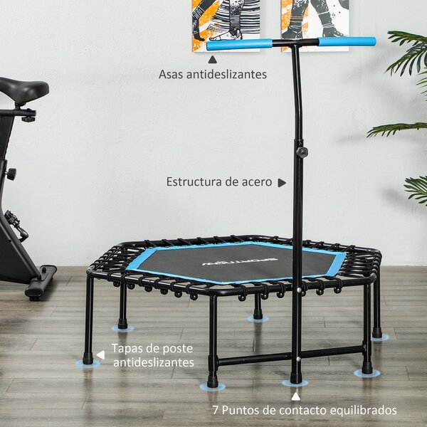 SPORTNOW Fitness Trampolina 114x114x132 cm S elastickým skákacím povrchem a nastavitelným 3-úrovňovým madlem, ocelový rám pro trénink nohou a těla dom