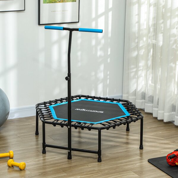 SPORTNOW Fitness Trampolina 114x114x132 cm S elastickým skákacím povrchem a nastavitelným 3-úrovňovým madlem, ocelový rám pro trénink nohou a těla dom