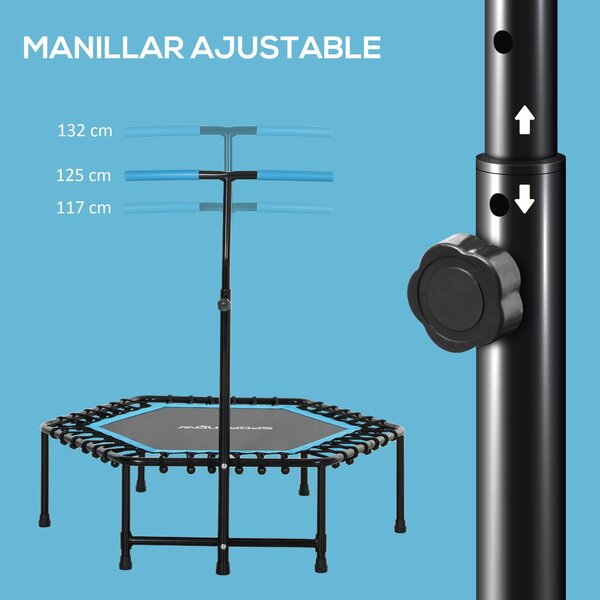SPORTNOW Fitness Trampolina 114x114x132 cm S elastickým skákacím povrchem a nastavitelným 3-úrovňovým madlem, ocelový rám pro trénink nohou a těla dom