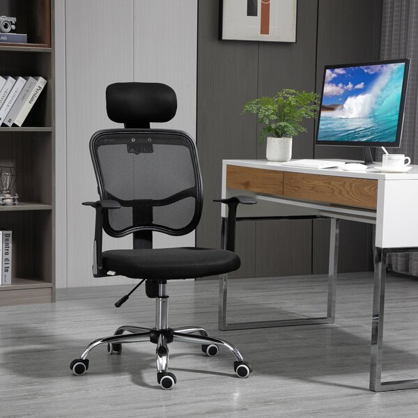 Vinsetto Otáčecí Kancelářská Židle Ergonomická Pracovní Židle s Nastavitelnou Výškou, Funkční Opěrkou Hlava a Bederní Oporou 63x62x109-117 cm Černá |