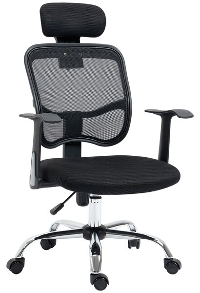 Vinsetto Otáčecí Kancelářská Židle Ergonomická Pracovní Židle s Nastavitelnou Výškou, Funkční Opěrkou Hlava a Bederní Oporou 63x62x109-117 cm Černá |
