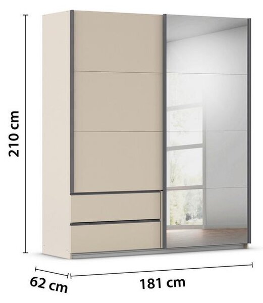 Skříň s posuvnými dveřmi ELARA šampaňská/zrcadlo,š. 181 cm
