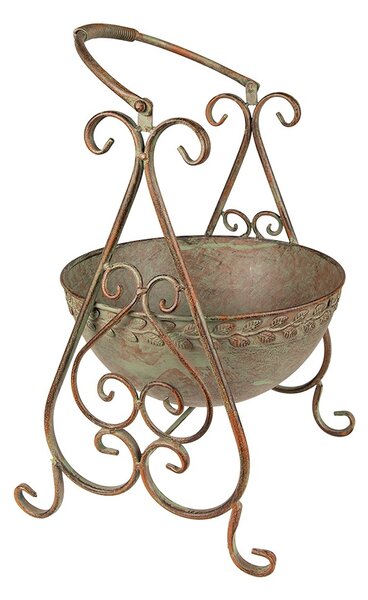 Hnědo-zelený antik kovový stojan na květiny Viro - 26*27*49 cm - Clayre & Eef