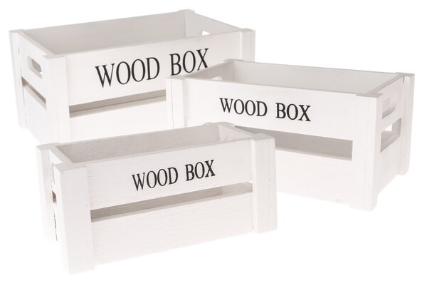 Sada dřevěných bedýnek Wood Box, 3 ks, bílá
