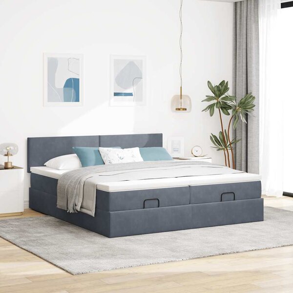 Osmanský rám postele s matracíes tmavě šedá 160x200cm samet 3312051