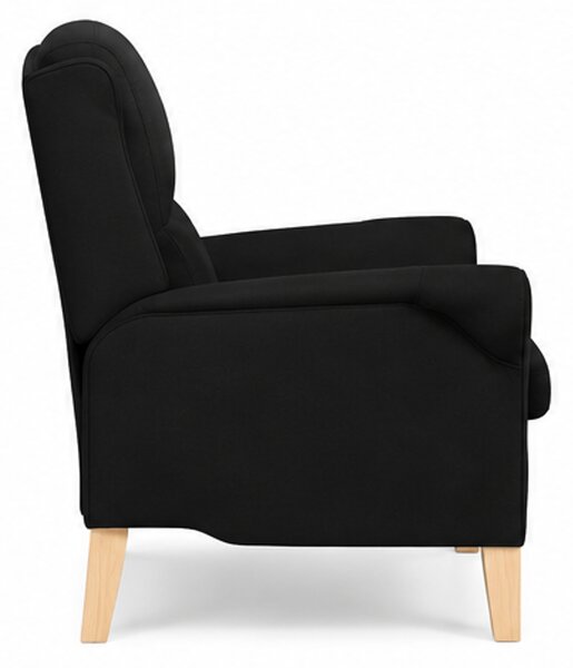 Křeslo relaxační, odpočinkové, ušák, dřevo/textil, 101x95x75 cm, přírodní/černá, Dekorino KR20260039
