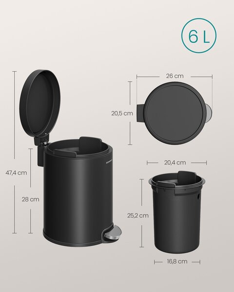 SONGMICS Odpadkový koš Jelis 6 L černý