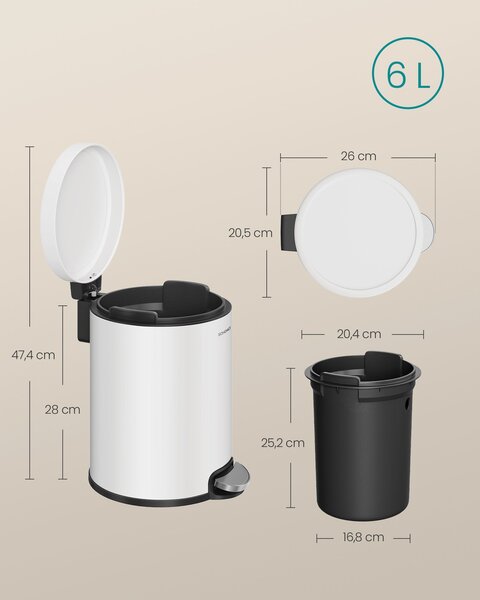 SONGMICS Odpadkový koš Jelis 6 L bílý