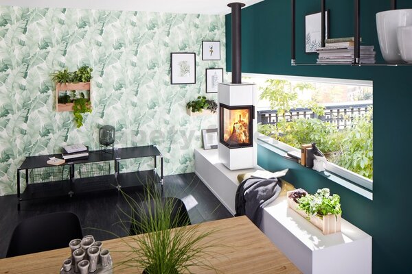 Vliesové tapety na zeď Avalon 31650, rozměr 10,05 m x 0,53 m, velké listy zelené na bílém podkladu, Marburg