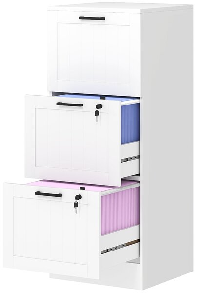 HOMCOM Kancelářský zásuvkový skříňka s 3 zásuvkami - Zámky a visící složky pro A4 a Letter 40x40x101cm Bílá | Aosom