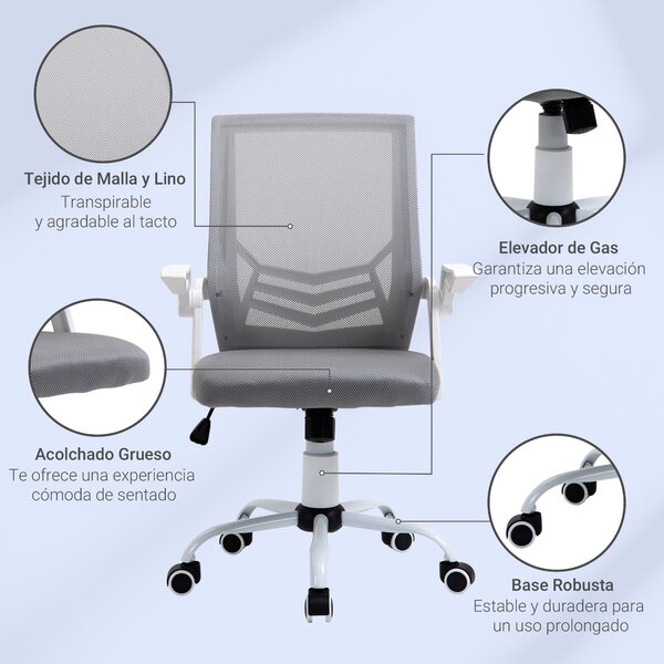 Ergonomická kancelářská židle Vinsetto – síťová židle s nastavitelnou výškou, skládacími opěrkami a prodyšnou bederní oporou pro teenagery a dospělé