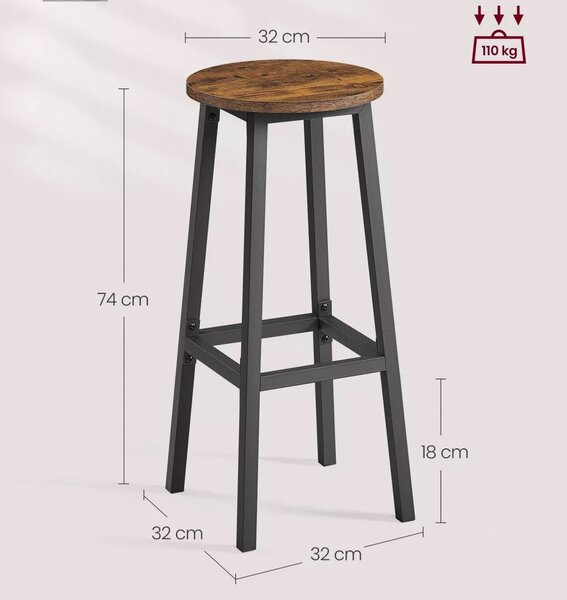 SONGMICS Sada 2 ks barových židlí Vasagle Farry hnědá/černá