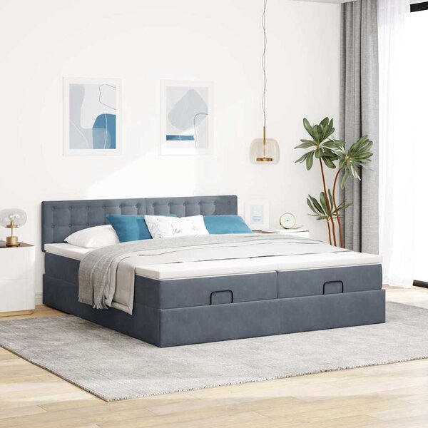Osmanský rám postele s matracíes tmavě šedá 160x200cm samet 3312105