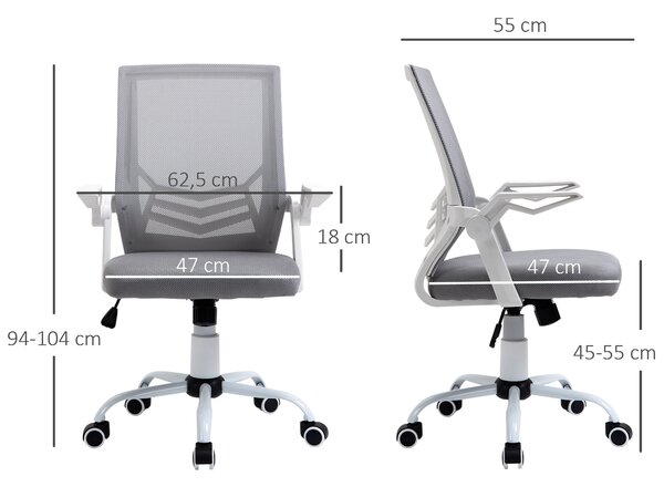Ergonomická kancelářská židle Vinsetto – síťová židle s nastavitelnou výškou, skládacími opěrkami a prodyšnou bederní oporou pro teenagery a dospělé