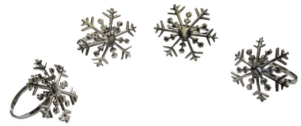 Vánoční kroužky na ubrousky Vločky 5 x 5 cm, sada 4 ks, stříbrná