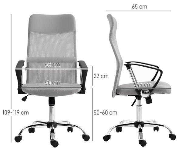 HOMCOM Síťová kancelářská židle s houpací funkcí a otočným mechanismem s nastavitelnou výškou, prodyšným opěradlem a sedákem, nosnost 120 kg, pro stud